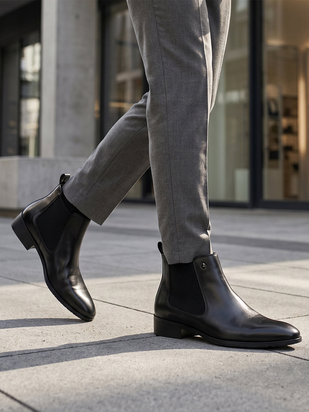 Monte Carlo Classic Elegant Chelsea Ankle Boots for Men Comfortable Chic Pointed Toe Low Block Heel Boots for Everyday Wear Slip-On with Elastic Side Panel