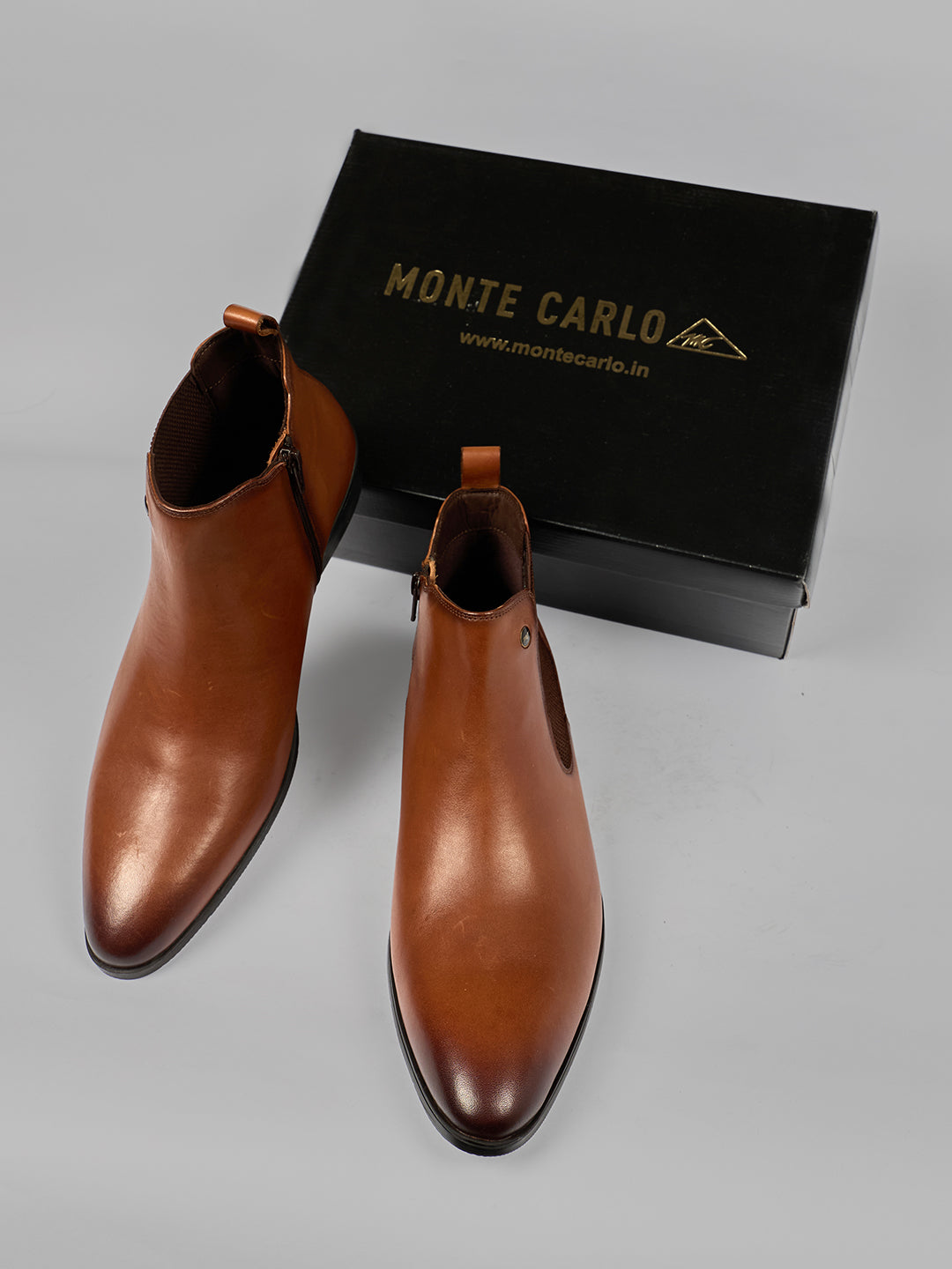 Monte Carlo Classic Elegant Chelsea Ankle Boots for Men Comfortable Chic Pointed Toe Low Block Heel Boots for Everyday Wear Slip-On with Elastic Side Panel