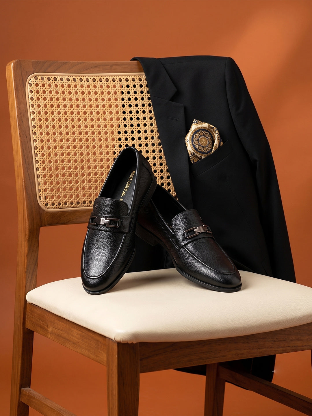 Monte Carlo Black Comfort Slip on Genuine Leather Formal Shoes for Men