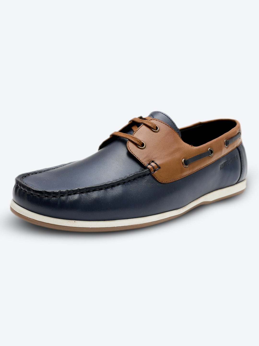 Monte Carlo Navy Blue Lace Up Genuine Leather Boat Shoes for Men
