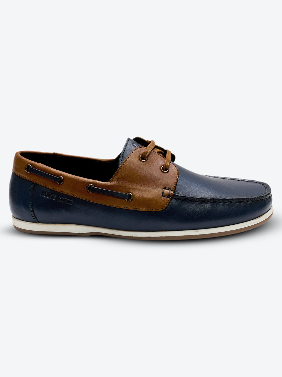 Monte Carlo Navy Blue Lace Up Genuine Leather Boat Shoes for Men