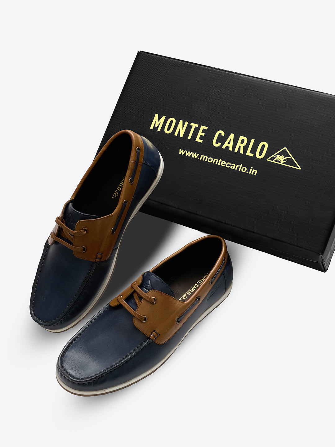 Monte Carlo Navy Blue Lace Up Genuine Leather Boat Shoes for Men