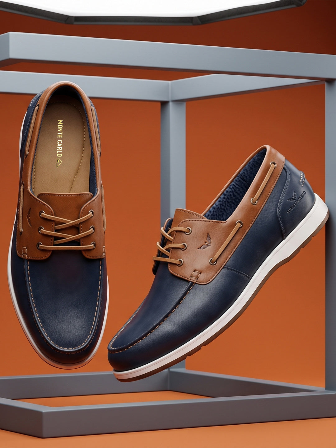 Monte Carlo Navy Blue Lace Up Genuine Leather Boat Shoes for Men
