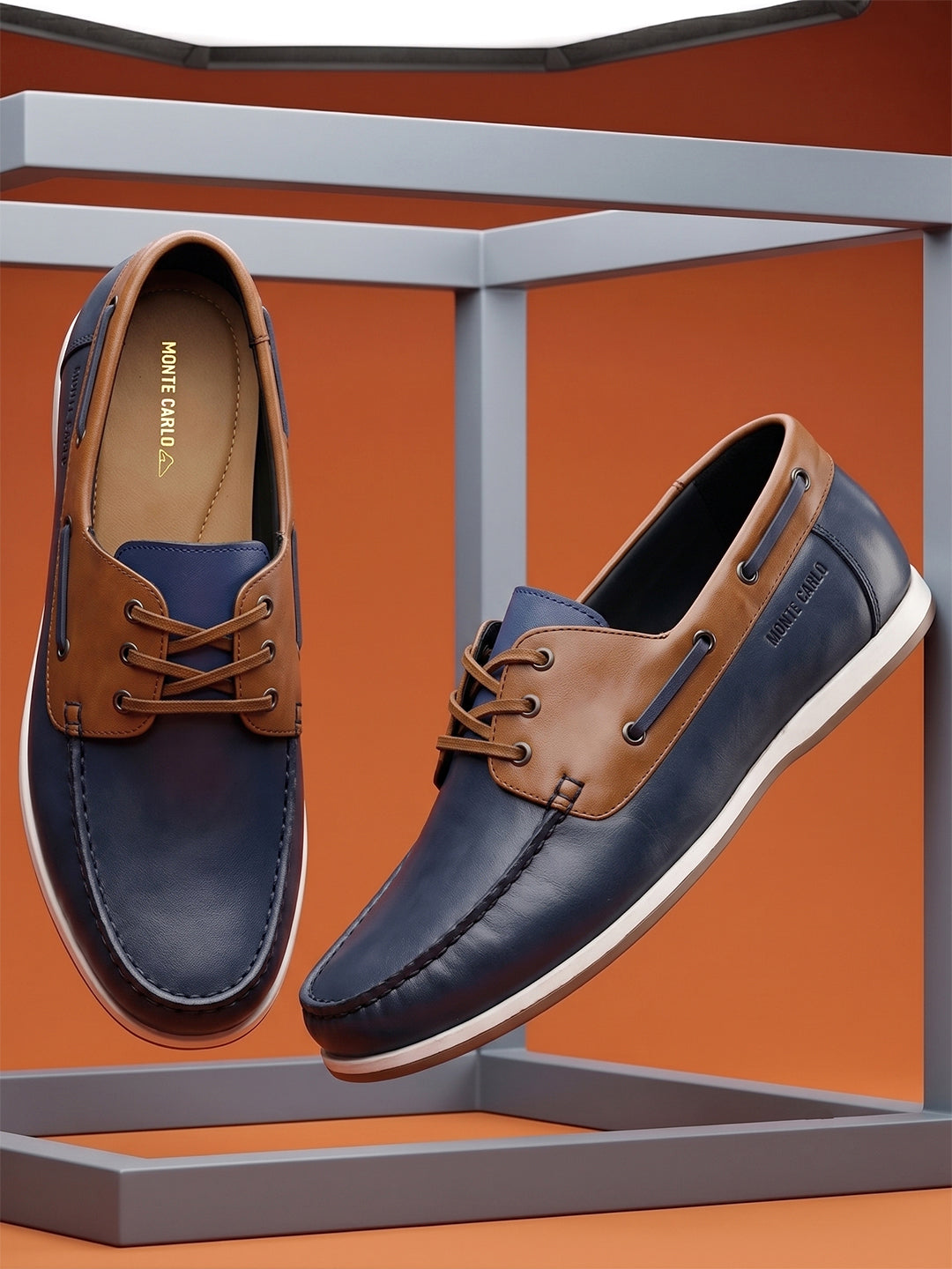 Monte Carlo Navy Blue Lace Up Genuine Leather Boat Shoes for Men