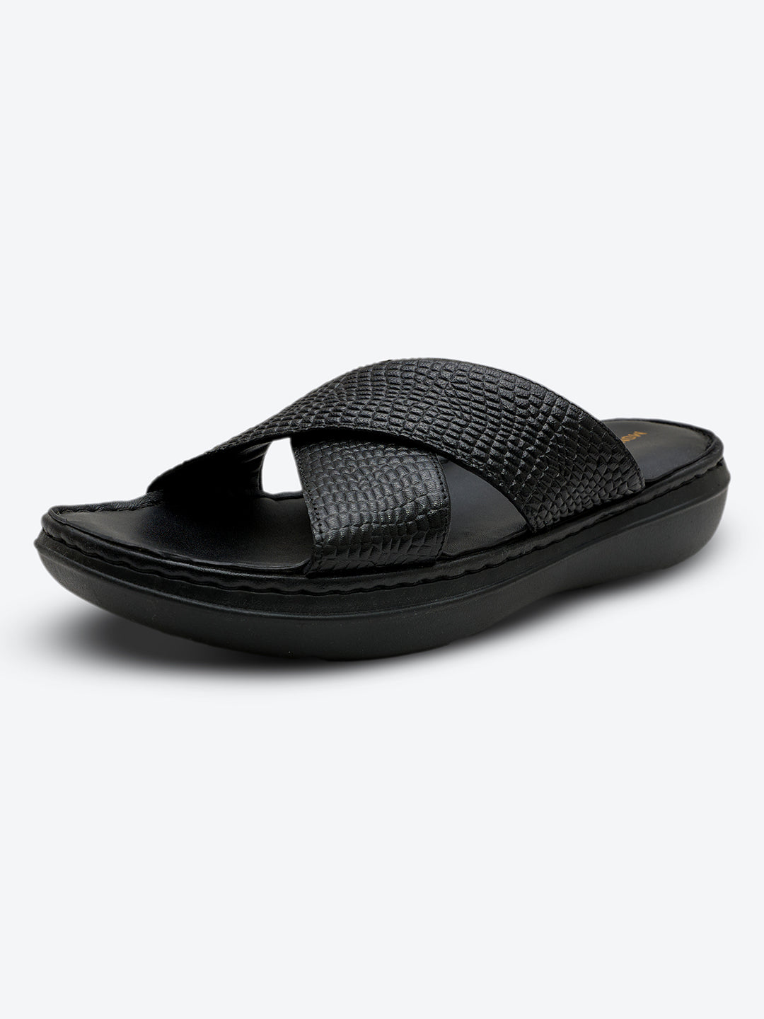 Monte Carlo Black Slip on Genuine Leather Comfort Sandals for Men