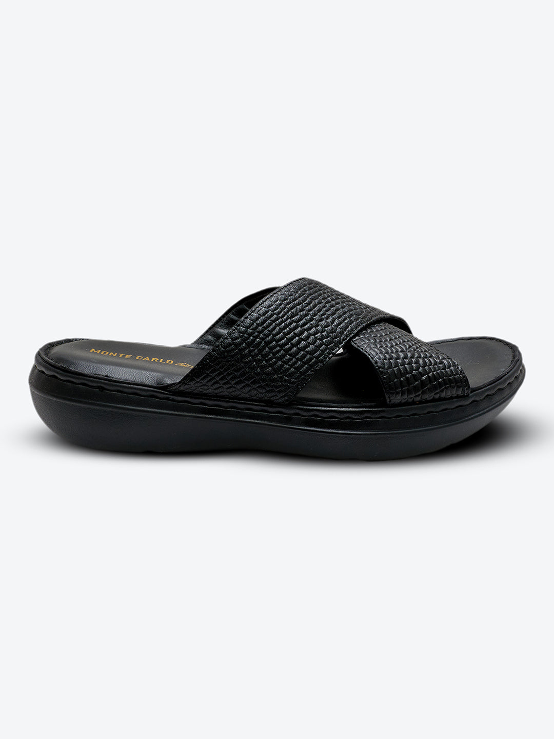 Monte Carlo Black Slip on Genuine Leather Comfort Sandals for Men