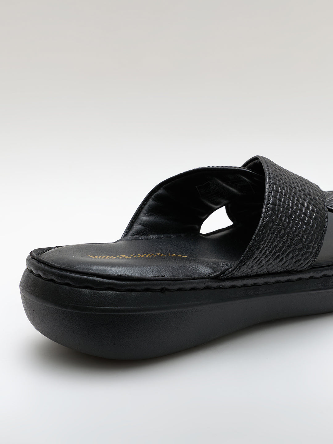 Monte Carlo Black Slip on Genuine Leather Comfort Sandals for Men