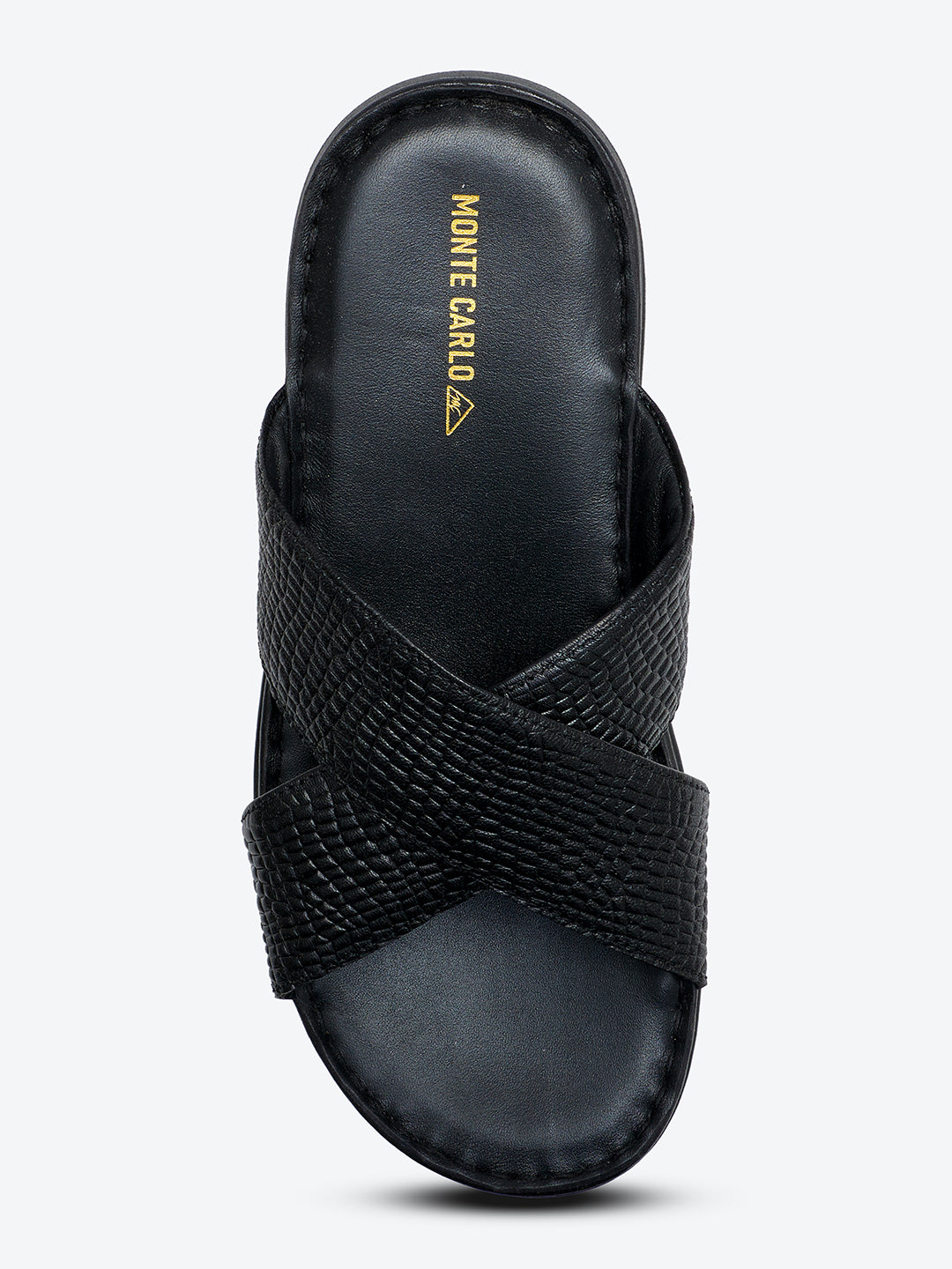 Monte Carlo Black Slip on Genuine Leather Comfort Sandals for Men