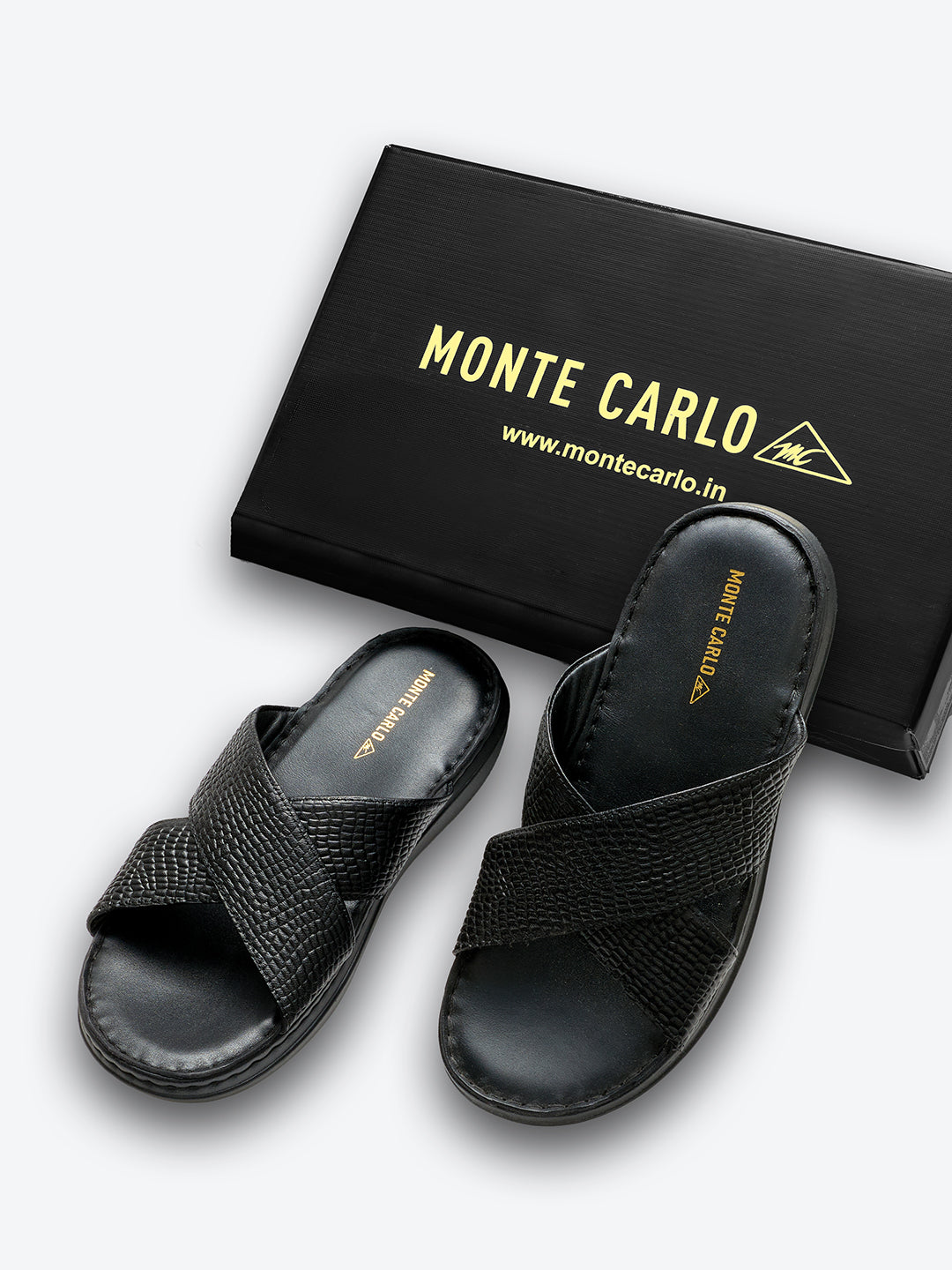 Monte Carlo Black Slip on Genuine Leather Comfort Sandals for Men