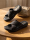 Monte Carlo Black Slip on Genuine Leather Comfort Sandals for Men
