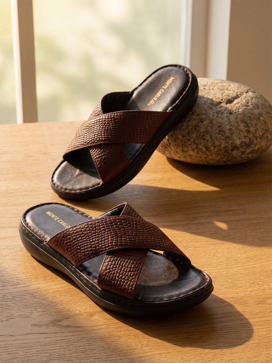 Monte Carlo Tan Slip on Genuine Leather Comfort Sandals for Men