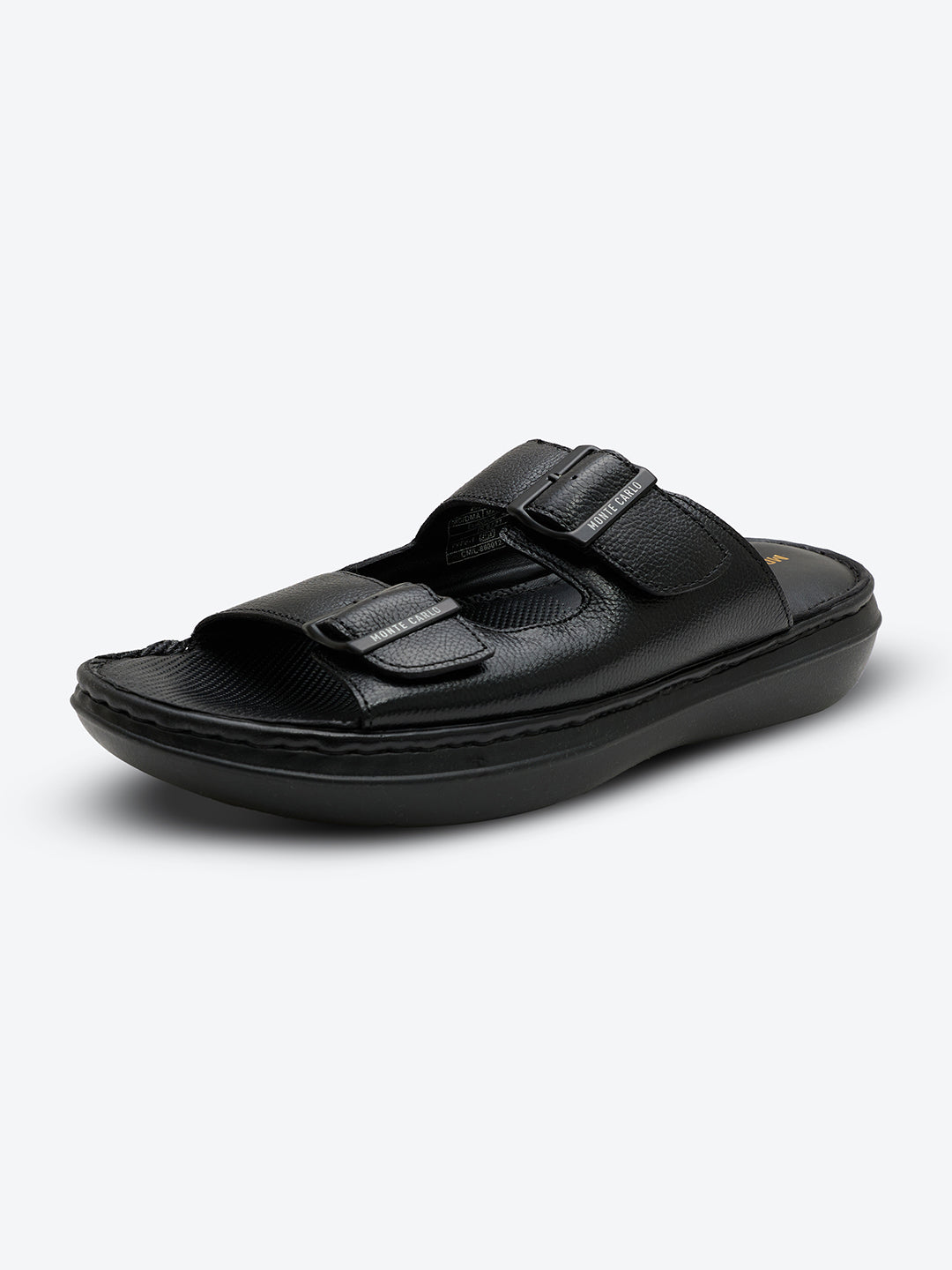 Monte Carlo Black Slip on Genuine Leather Comfort Sandals for Men