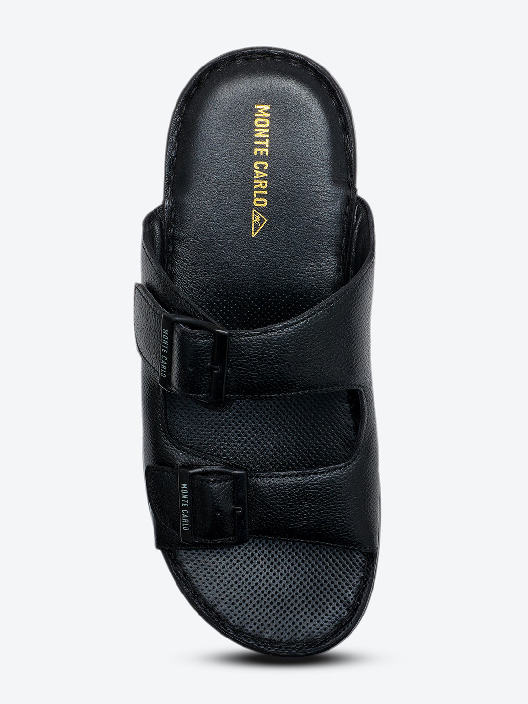 Monte Carlo Black Slip on Genuine Leather Comfort Sandals for Men