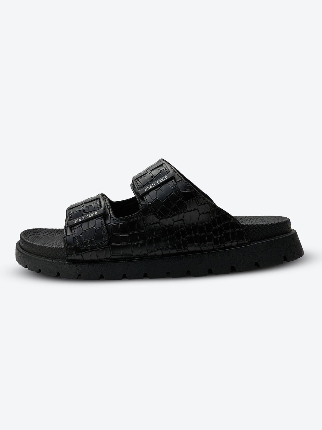 Monte Carlo Men's Croc-Textured Double-Strap Slide Sandals Adjustable Buckle Comfort Footwear