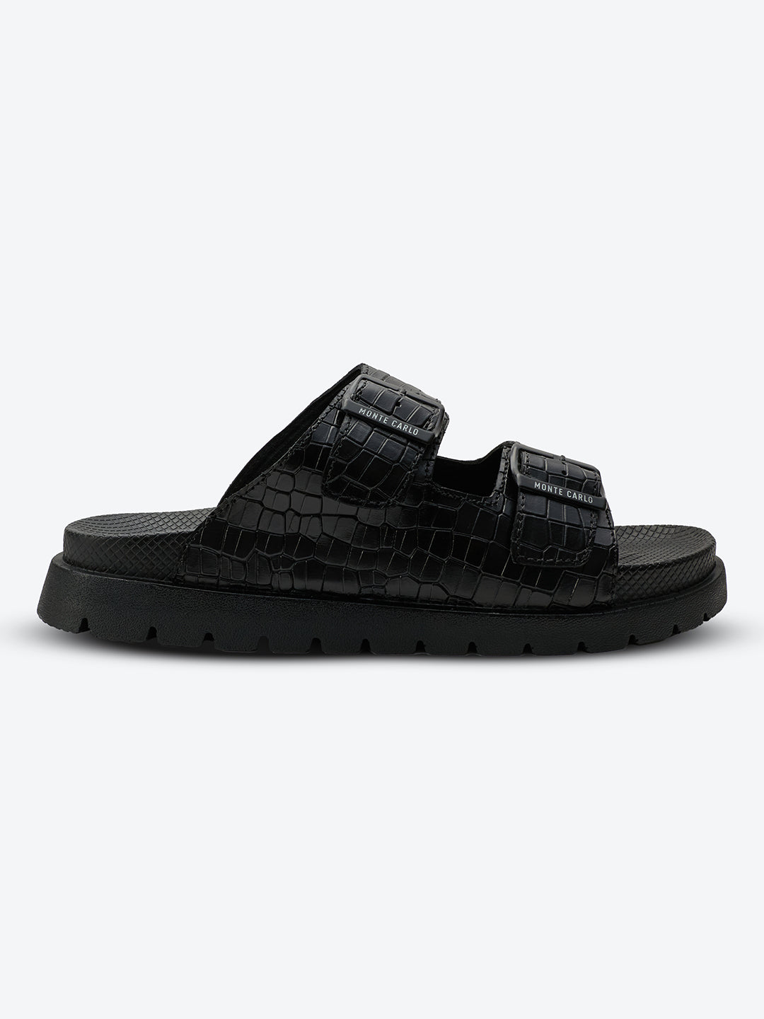 Monte Carlo Men's Croc-Textured Double-Strap Slide Sandals Adjustable Buckle Comfort Footwear