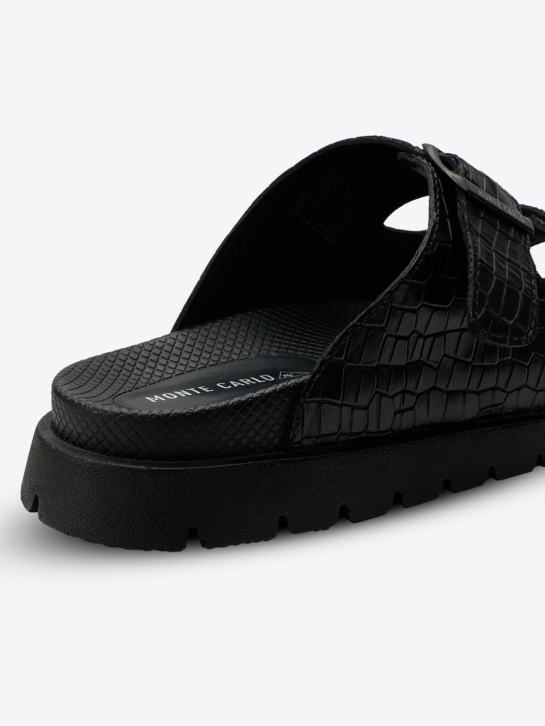 Monte Carlo Men's Croc-Textured Double-Strap Slide Sandals Adjustable Buckle Comfort Footwear