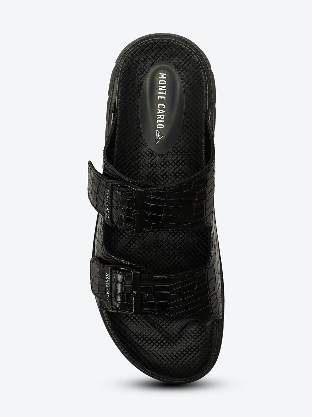 Monte Carlo Men's Croc-Textured Double-Strap Slide Sandals Adjustable Buckle Comfort Footwear