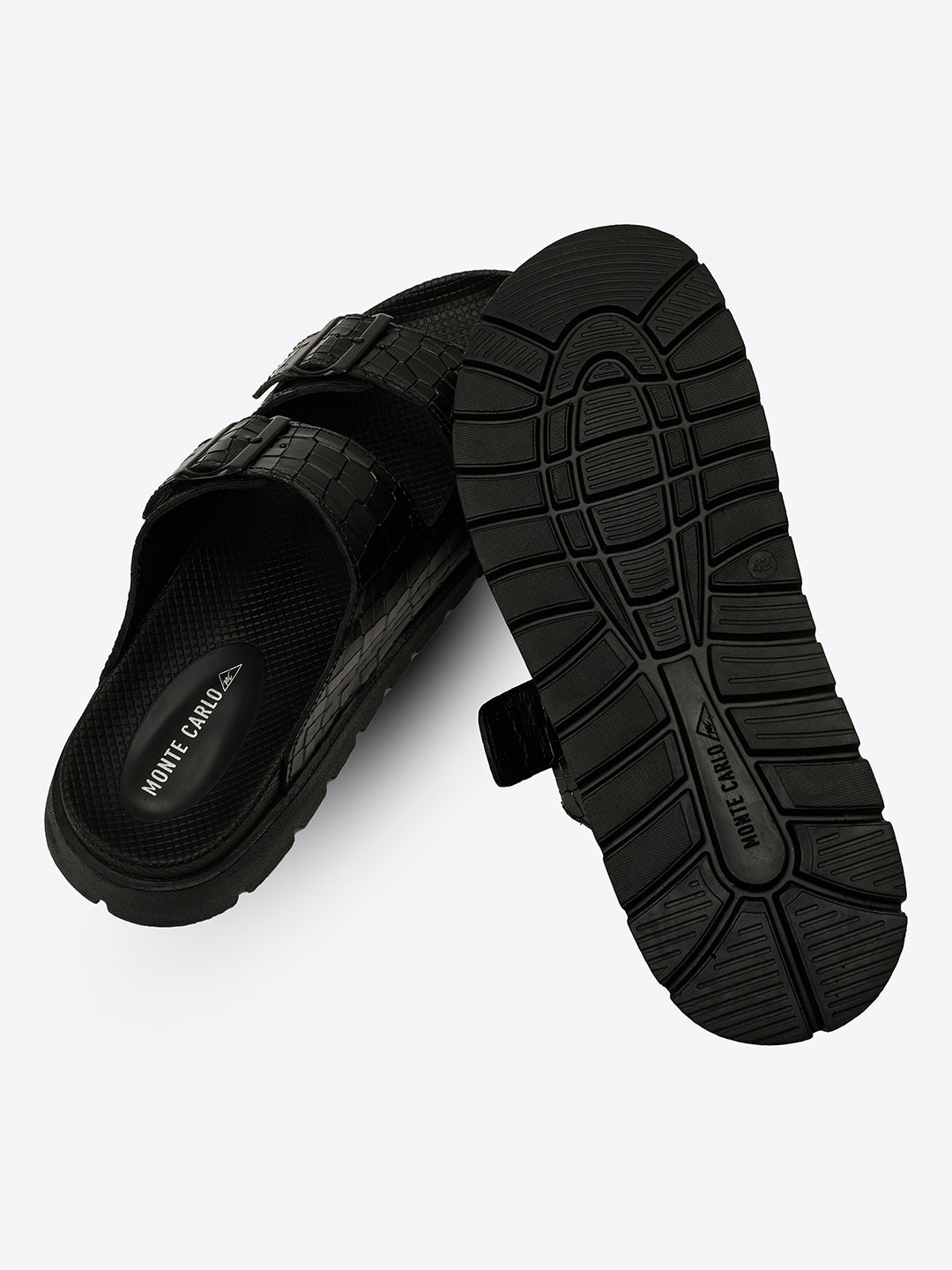 Monte Carlo Men's Croc-Textured Double-Strap Slide Sandals Adjustable Buckle Comfort Footwear