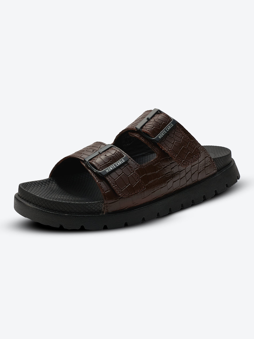 Monte Carlo Men's Croc-Textured Double-Strap Slide Sandals Adjustable Buckle Comfort Footwear