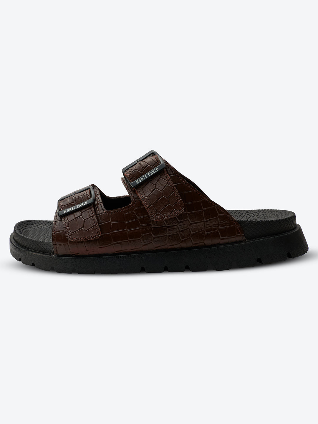 Monte Carlo Men's Croc-Textured Double-Strap Slide Sandals Adjustable Buckle Comfort Footwear