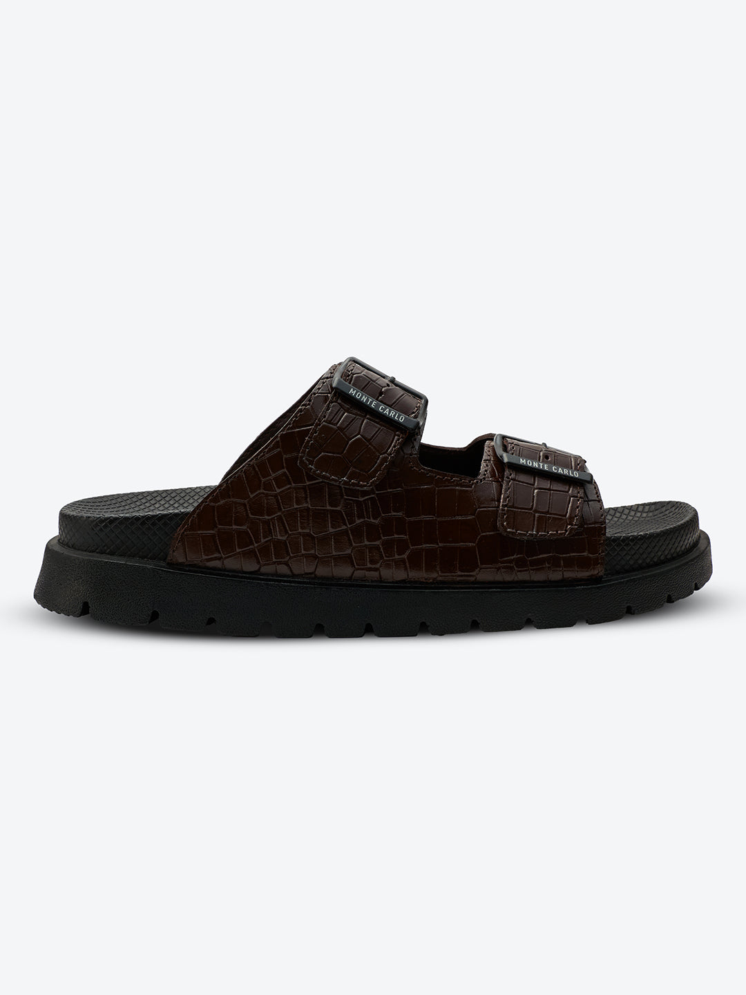 Monte Carlo Men's Croc-Textured Double-Strap Slide Sandals Adjustable Buckle Comfort Footwear