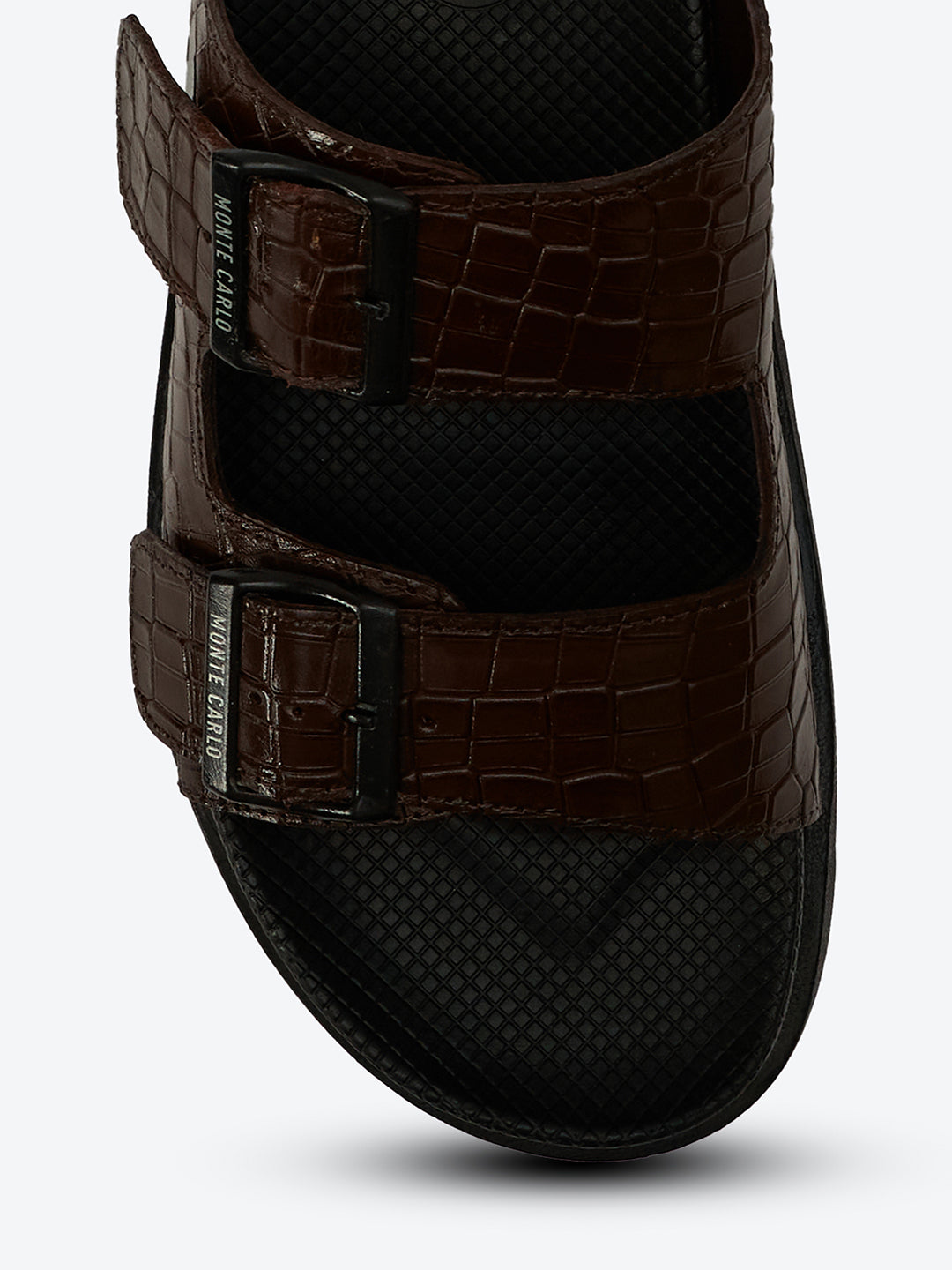 Monte Carlo Men's Croc-Textured Double-Strap Slide Sandals Adjustable Buckle Comfort Footwear