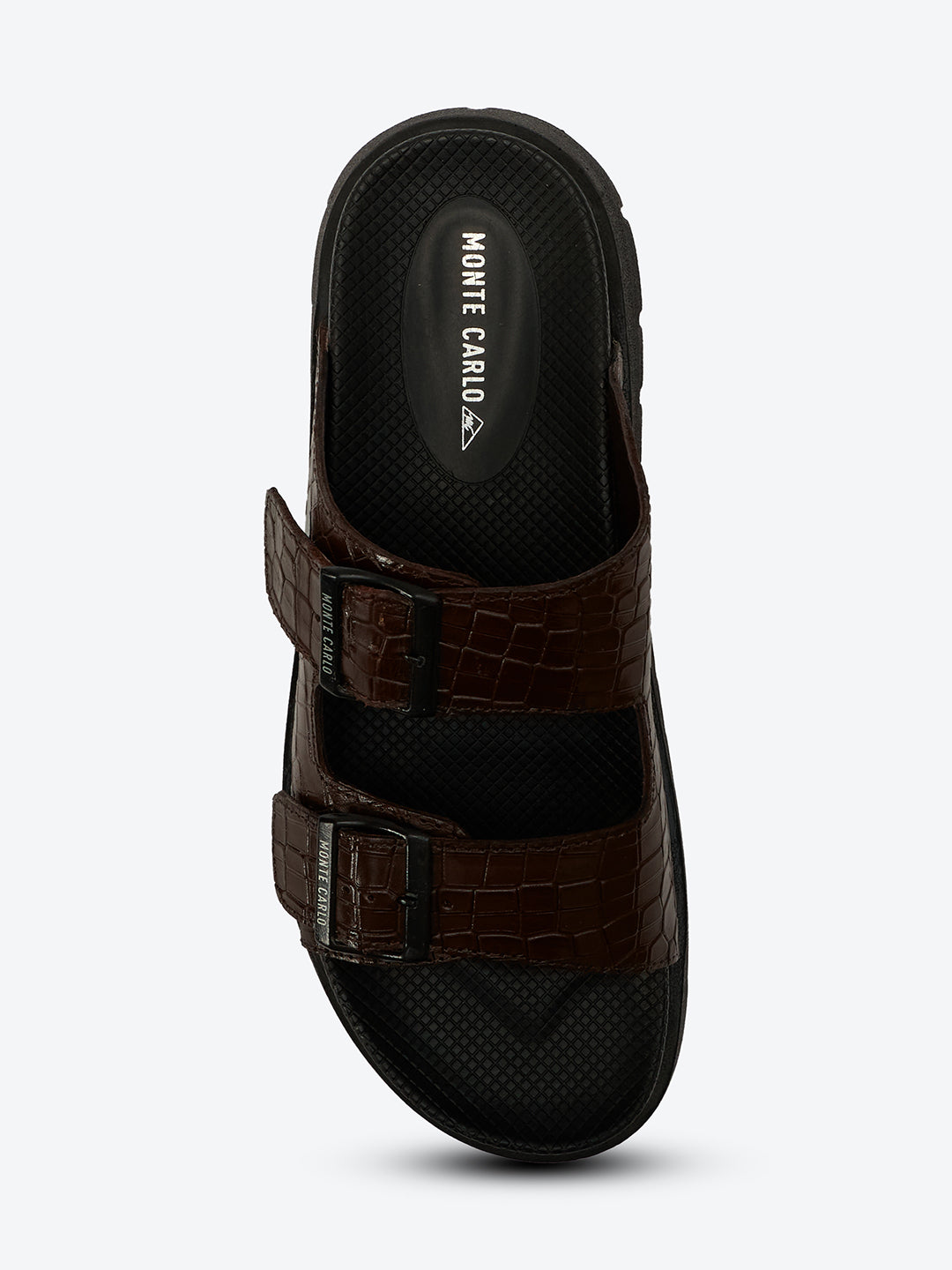 Monte Carlo Men's Croc-Textured Double-Strap Slide Sandals Adjustable Buckle Comfort Footwear