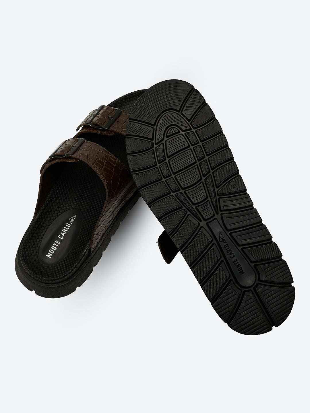 Monte Carlo Men's Croc-Textured Double-Strap Slide Sandals Adjustable Buckle Comfort Footwear