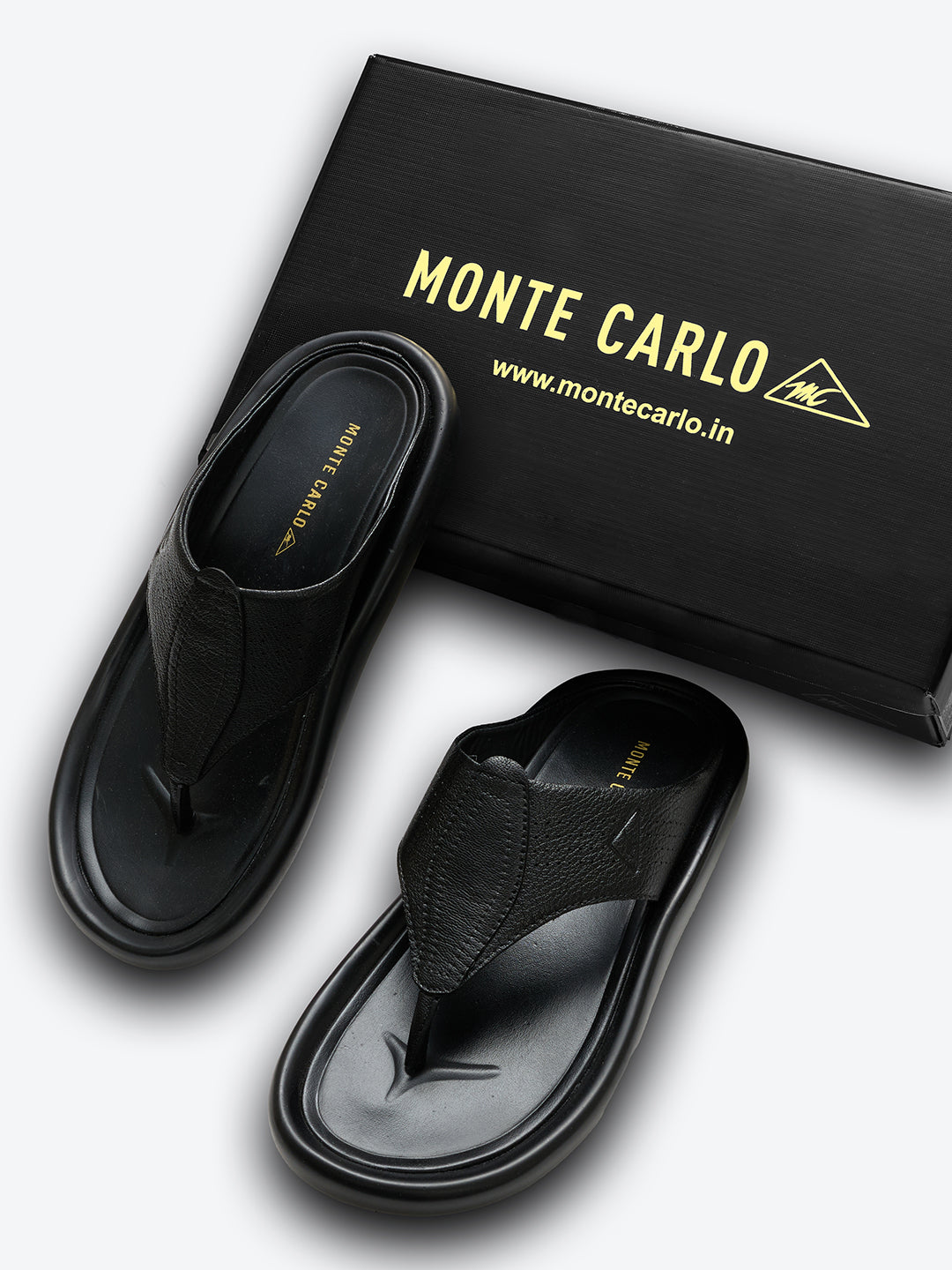 Monte Carlo Black Slip on Genuine Leather Comfort Sandals for Men
