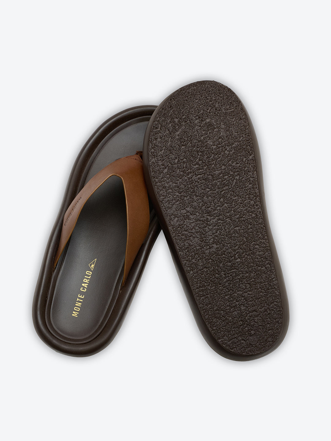 Monte Carlo Brown Slip on Genuine Leather Comfort Sandals for Men