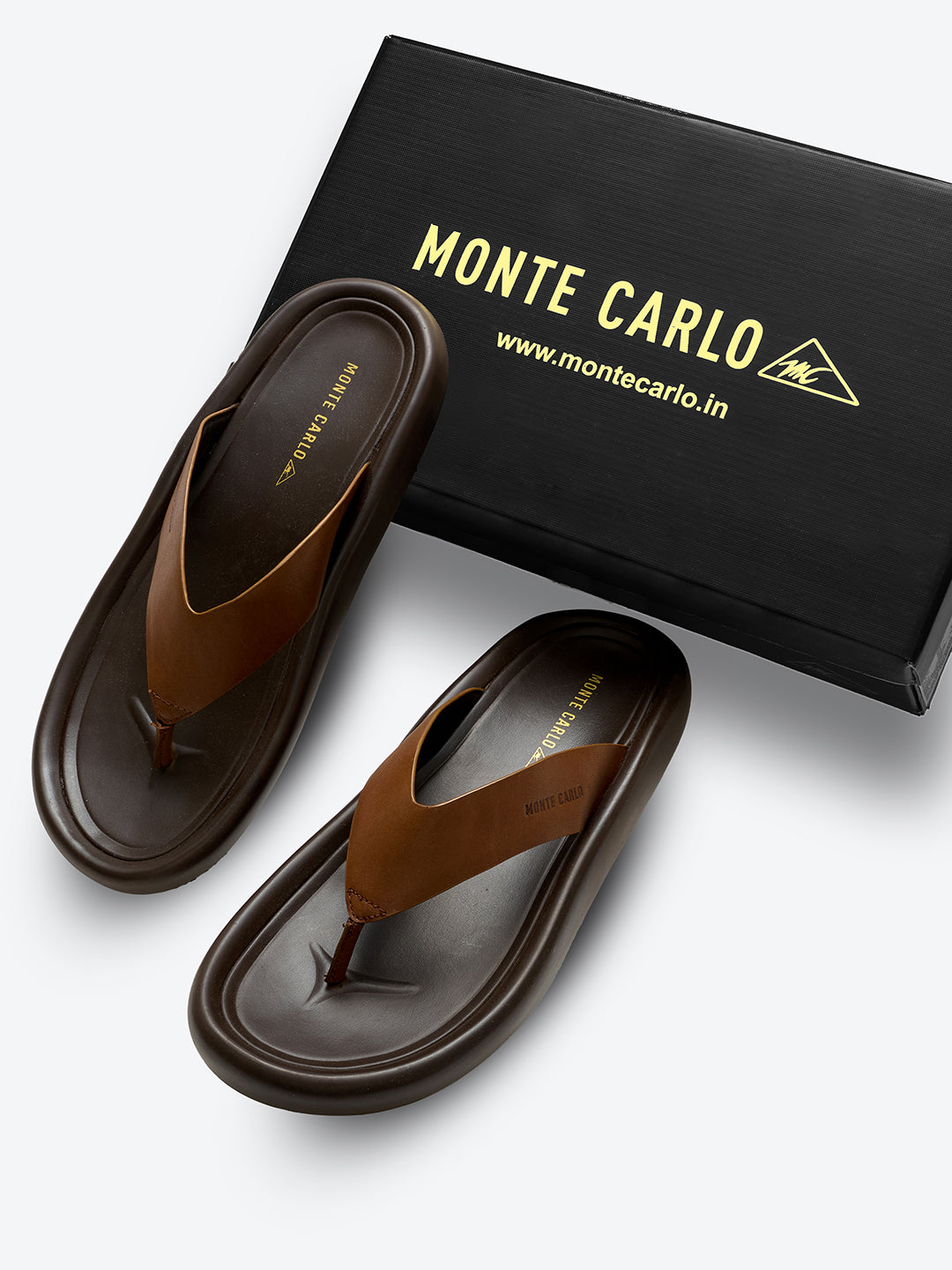 Monte Carlo Brown Slip on Genuine Leather Comfort Sandals for Men