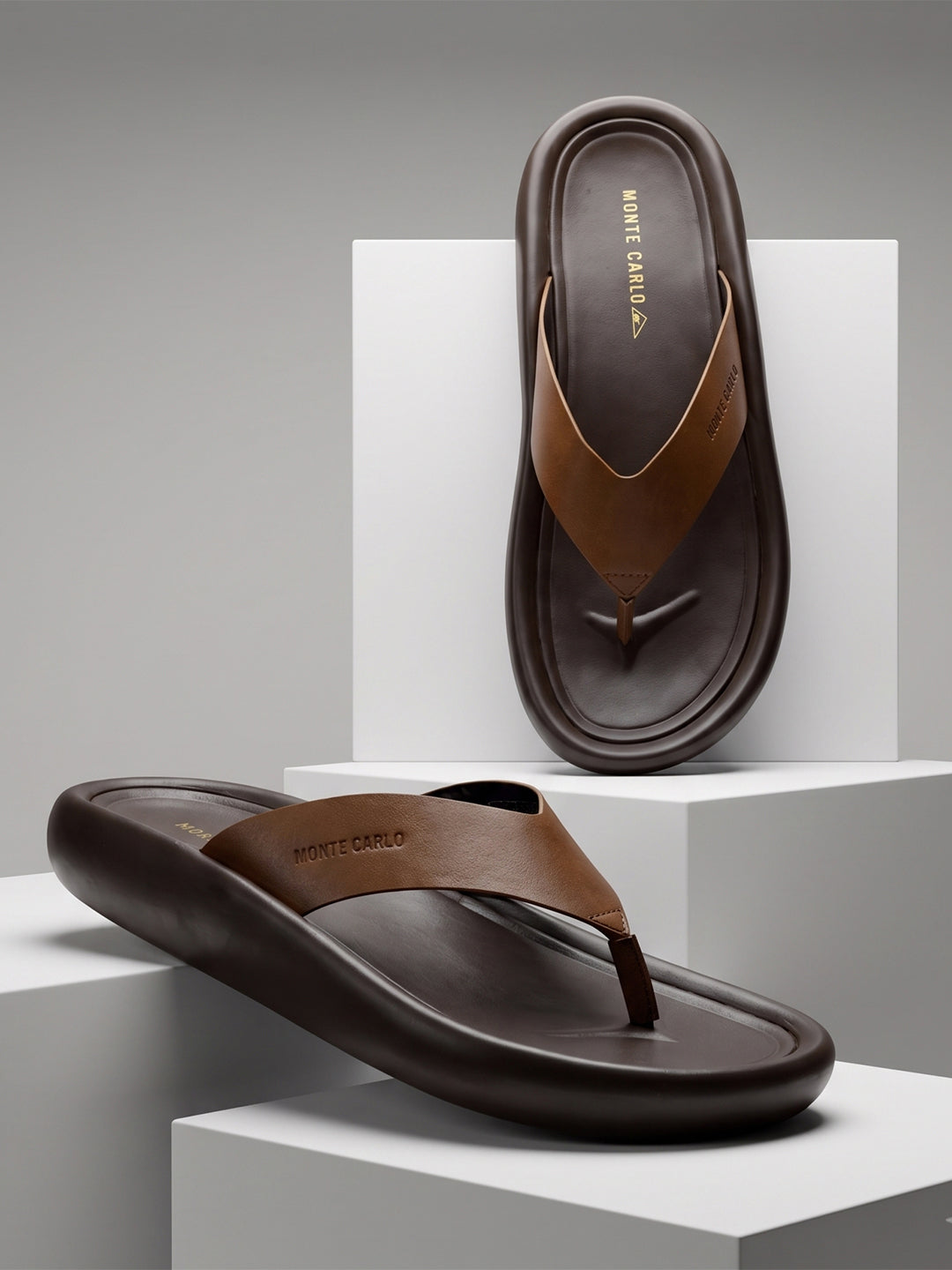 Monte Carlo Brown Slip on Genuine Leather Comfort Sandals for Men