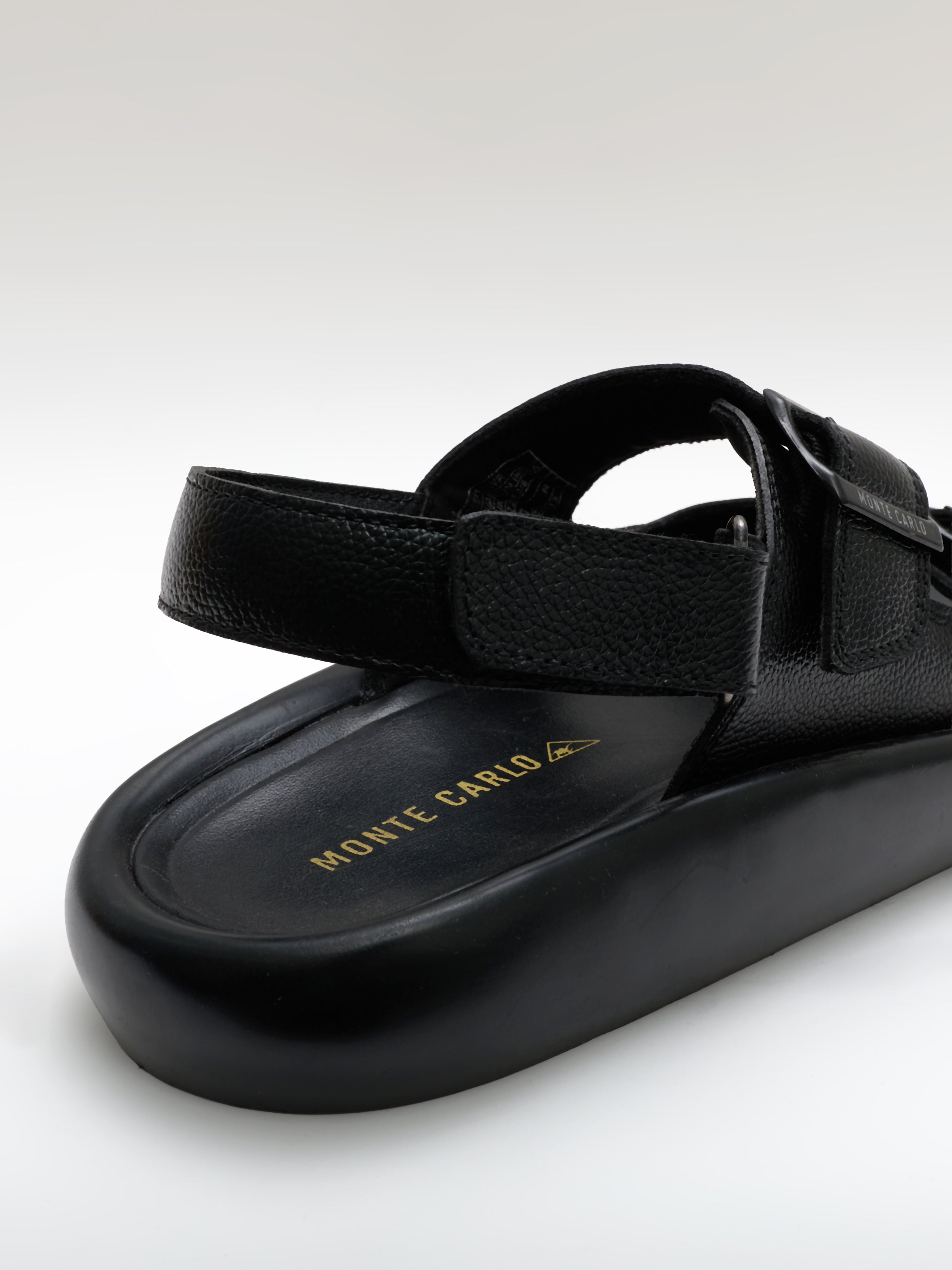 Monte Carlo Black Velcro Genuine Leather Comfort Sandals for Men