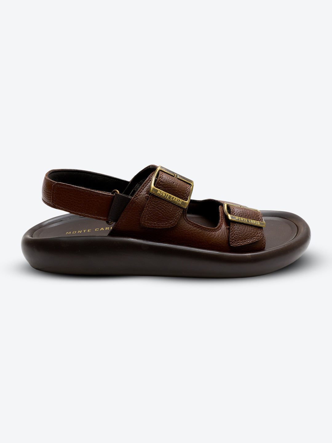 Monte Carlo Brown Velcro Genuine Leather Comfort Sandals for Men