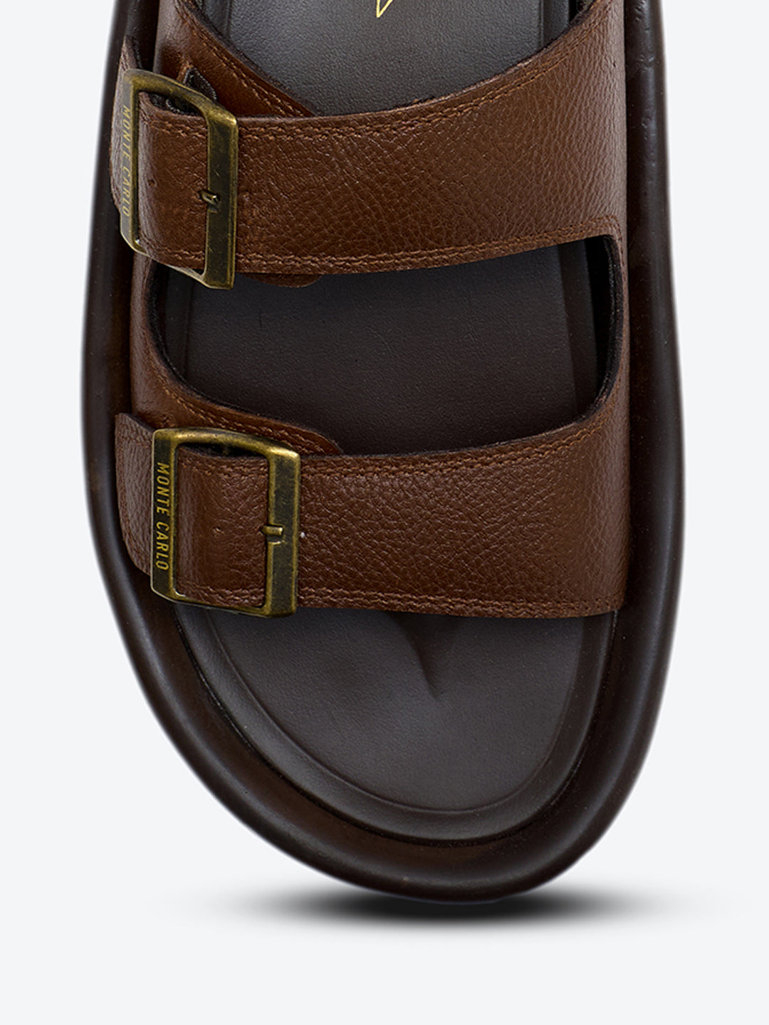 Monte Carlo Brown Velcro Genuine Leather Comfort Sandals for Men