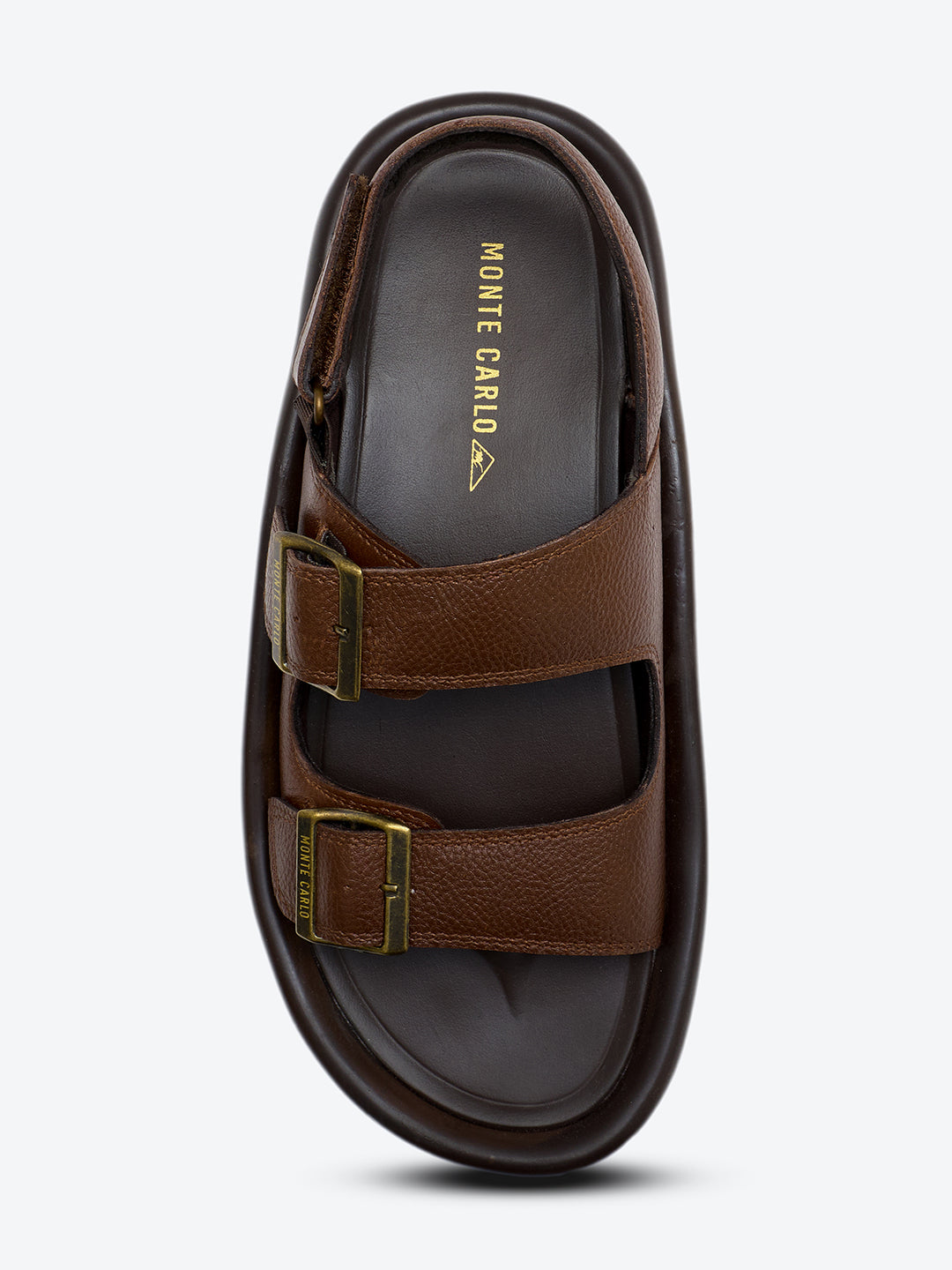 Monte Carlo Brown Velcro Genuine Leather Comfort Sandals for Men