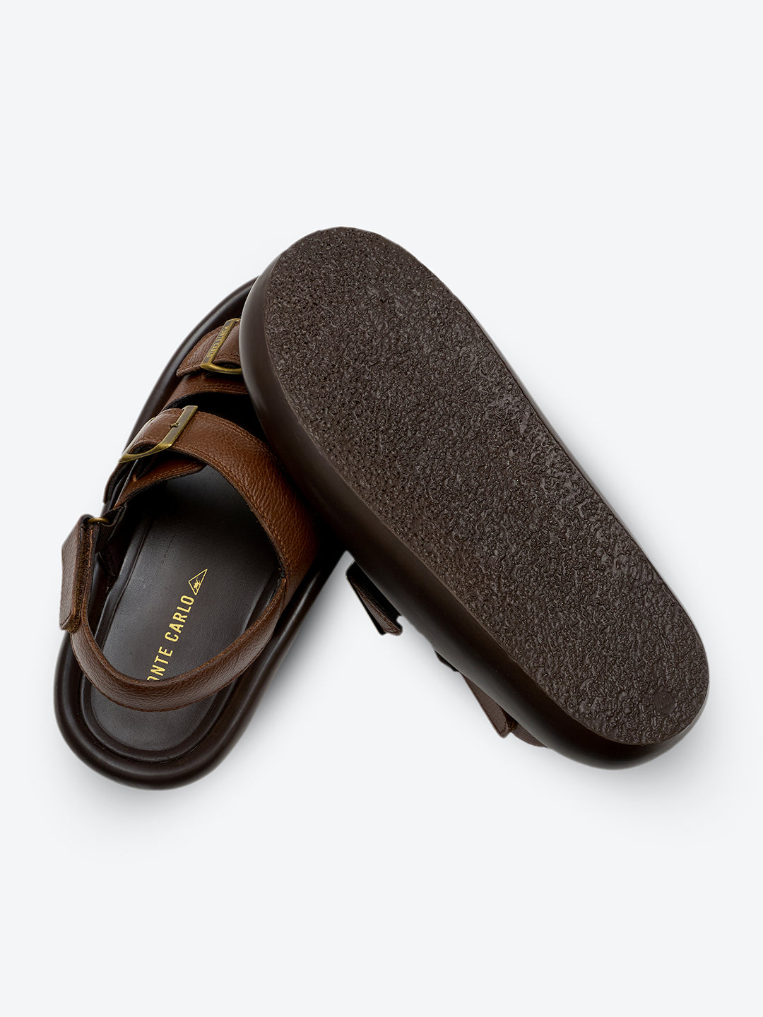 Monte Carlo Brown Velcro Genuine Leather Comfort Sandals for Men