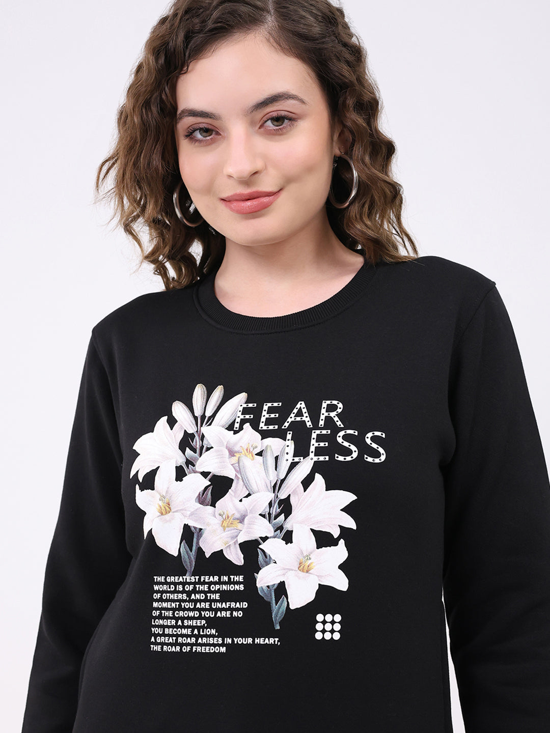 Rock.it Women Black Printed Round Neck Full Sleeve Sweatshirt