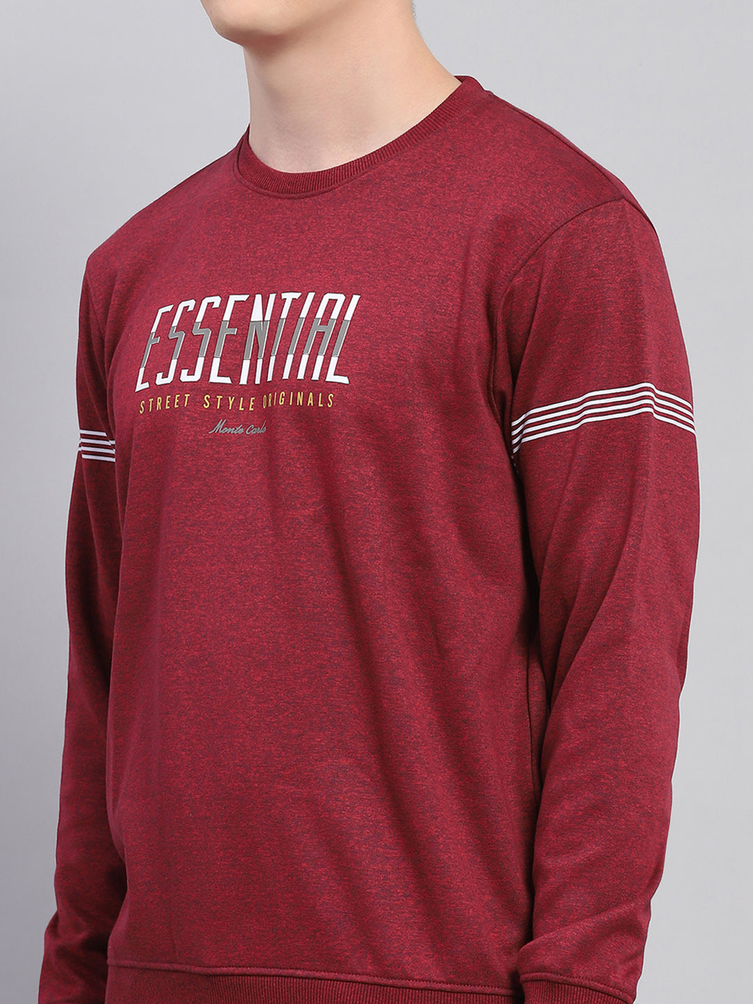 Men Maroon Printed Round Neck Full Sleeve Winter T-Shirt