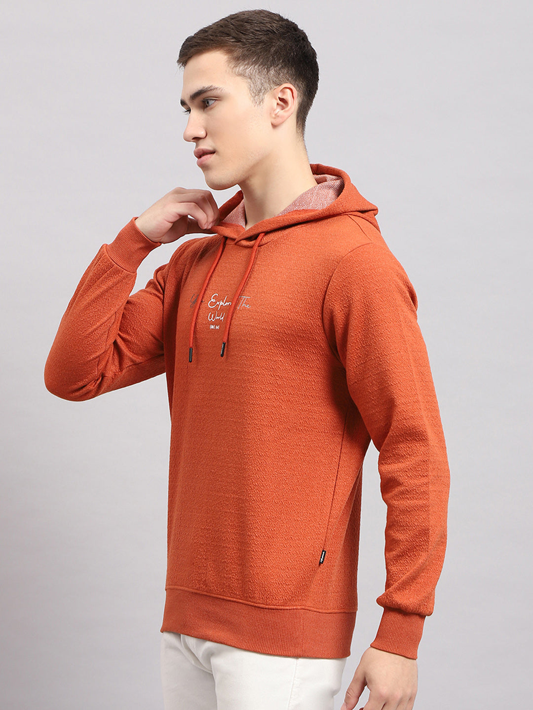 Men Rust Printed Hooded Full Sleeve T-Shirt
