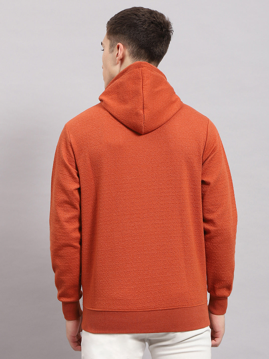 Men Rust Printed Hooded Full Sleeve T-Shirt