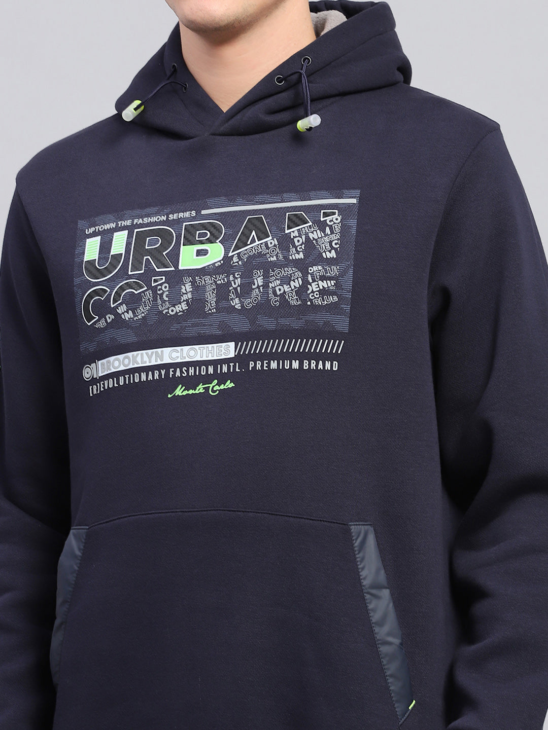 Men Navy Blue Printed Hooded Full Sleeve Sweatshirt