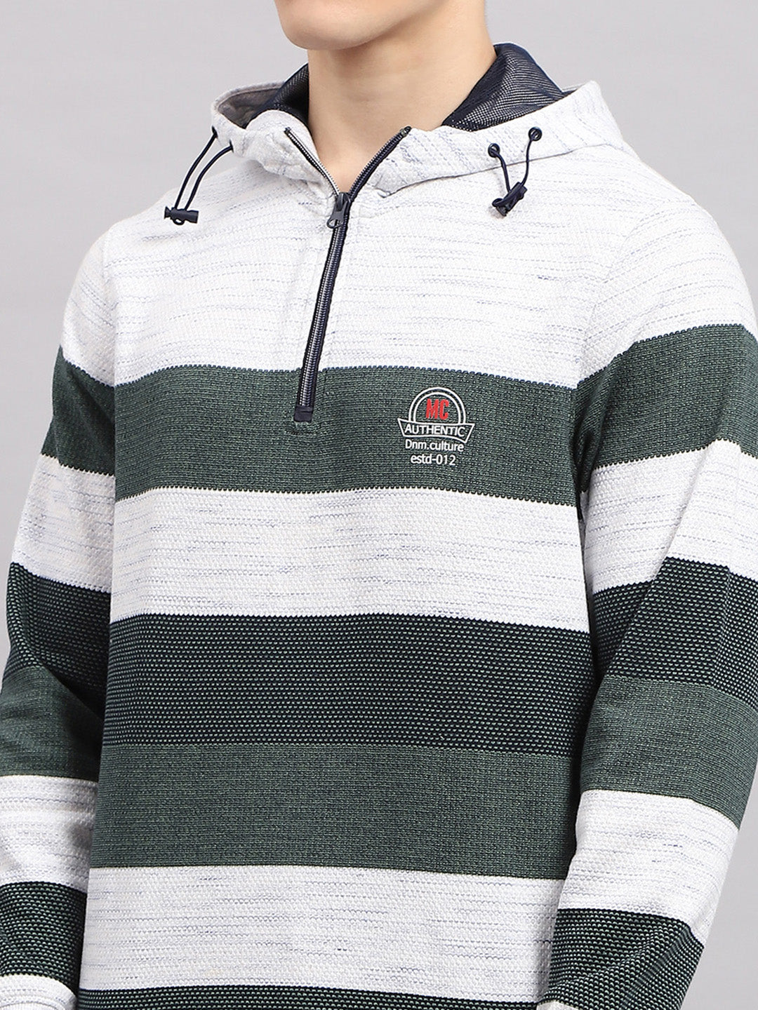 Men Green Stripe Hooded Full Sleeve Sweatshirt