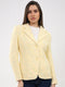 Women Yellow Self Design Notch Lapel Collar Full Sleeve Coat