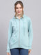 Women Sky Blue Solid Hooded Full Sleeve Sweatshirt