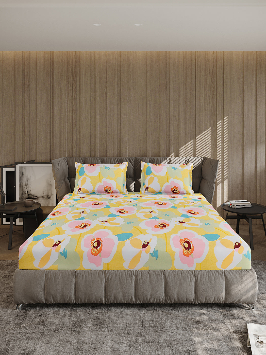 120 GSM Polyester Queen Bed 1 Bedsheet with 2 Pillow Covers (Dazzle)