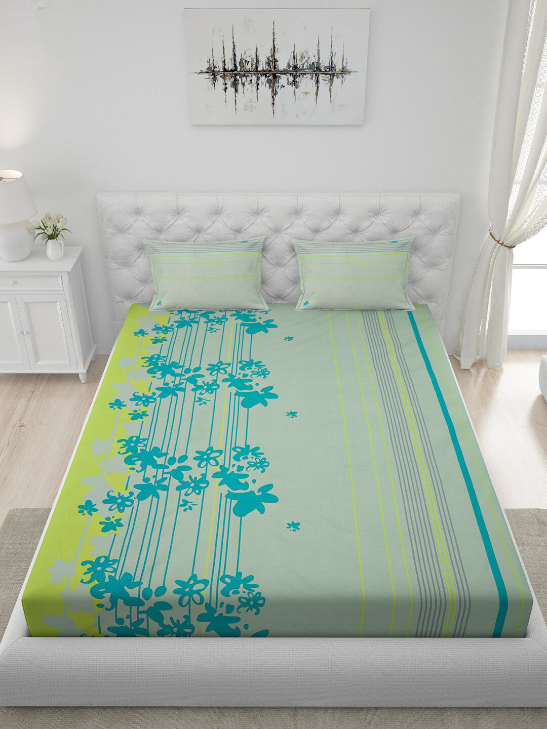 120 GSM Polyester Queen Bed 1 Bedsheet with 2 Pillow Covers (Dazzle)