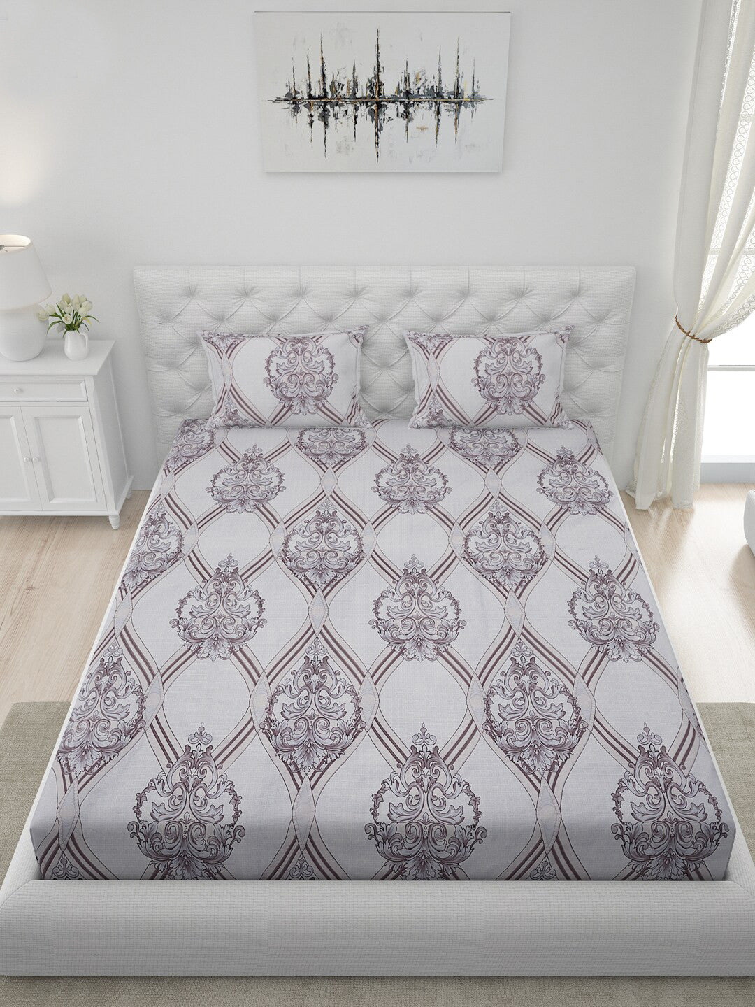 120 GSM Polyester Queen Bed 1 Bedsheet with 2 Pillow Covers (Dazzle)