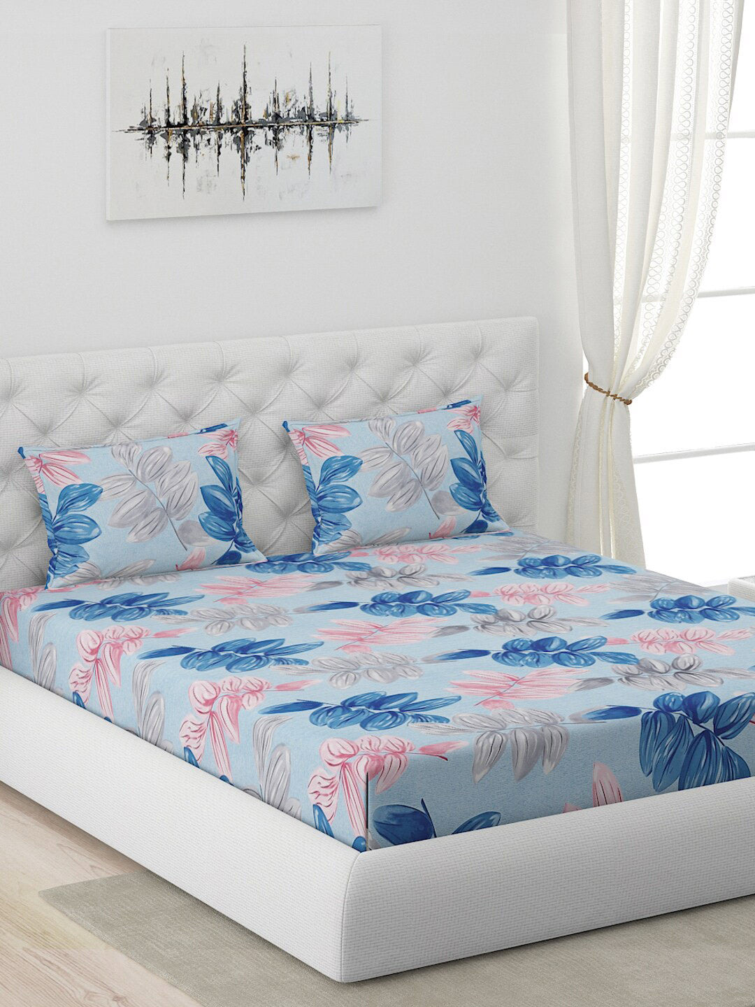 120 GSM Polyester Queen Bed 1 Bedsheet with 2 Pillow Covers (Dazzle)