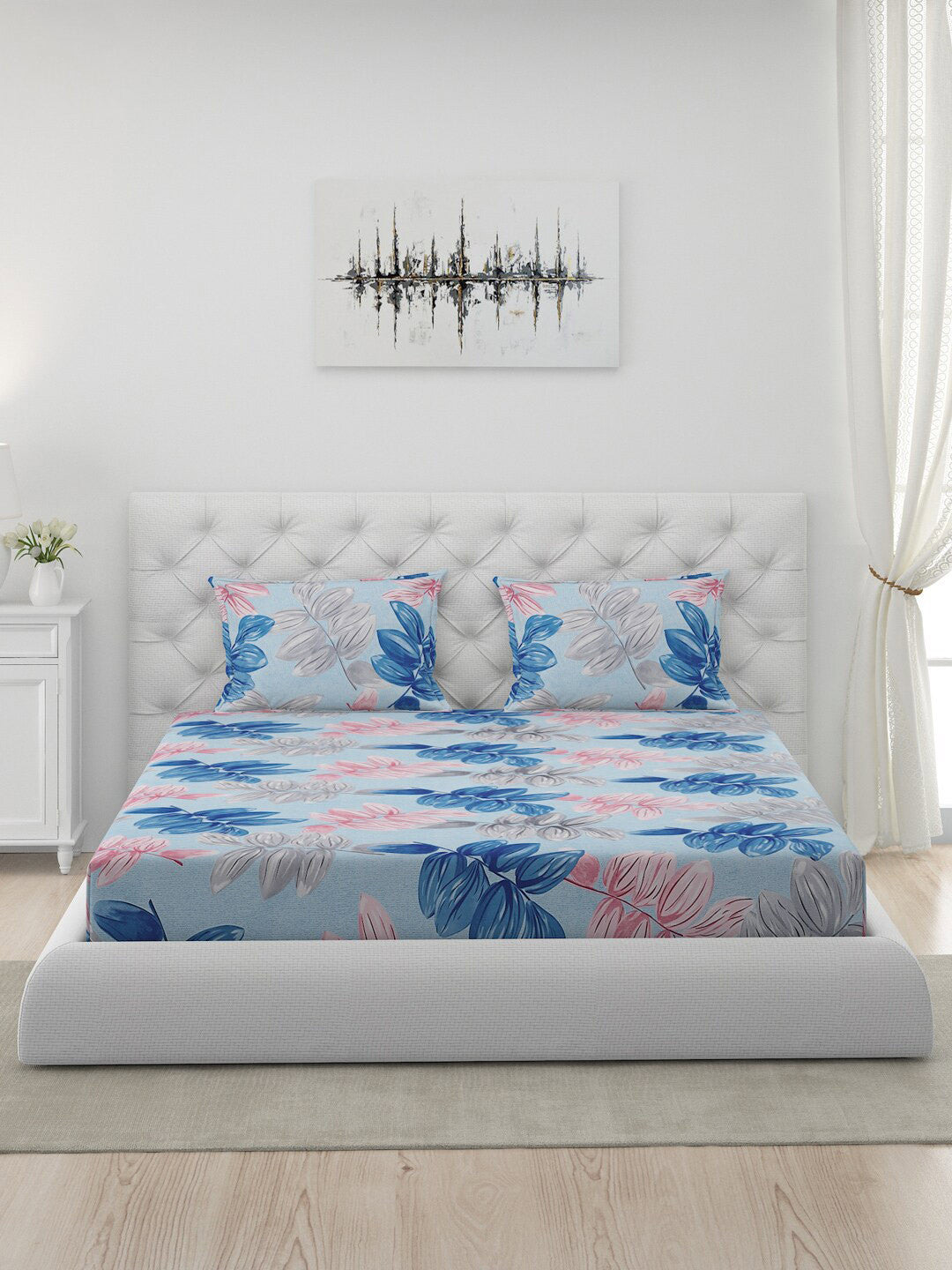 120 GSM Polyester Queen Bed 1 Bedsheet with 2 Pillow Covers (Dazzle)